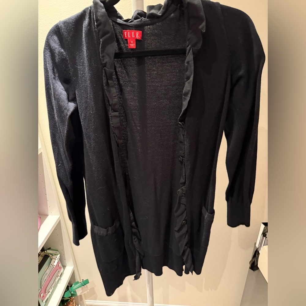 Elle Women's Black Ruffle Cardigan extra small